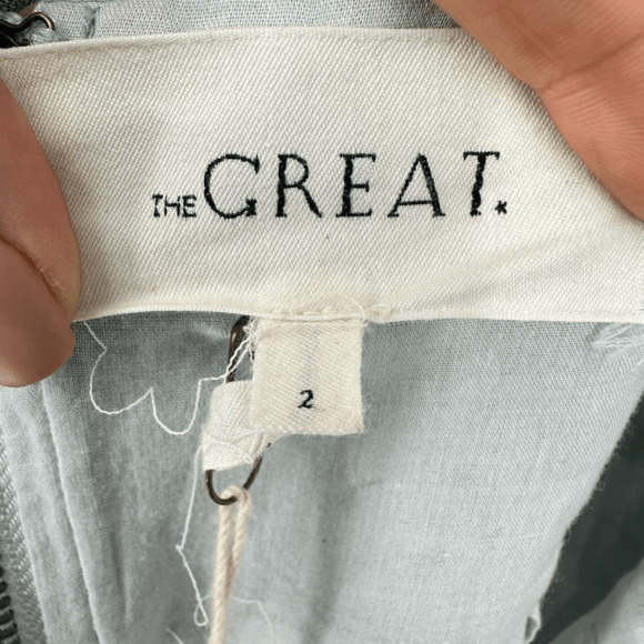 The Great Bustier Embroidered Eyelet Bow Tie Back Camelia Midi Dress M Blue - Picture 5 of 13